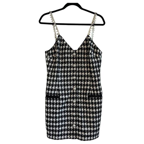 Cami Nyc Magaly Pearl Rhinestone Wool Blend Tweed Mini Dress Black White Size 10 - Picture 2 of 10